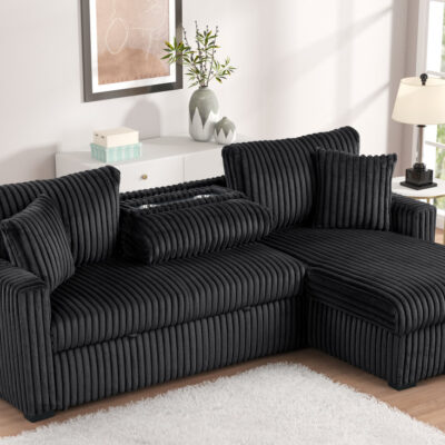 Aria Black Sectional With Pull-Out Bed & Storage Chaise **NEW ARRIVAL**