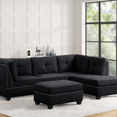 Sienna Boucle Black Sectional + Ottoman Set