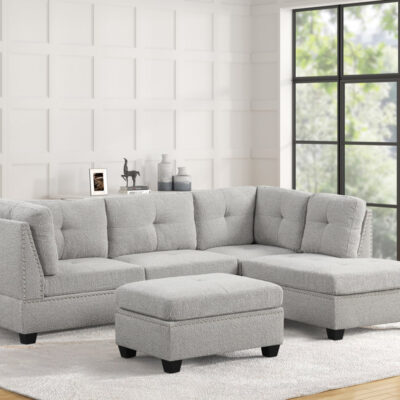 Sienna Boucle Gray Sectional + Ottoman Set